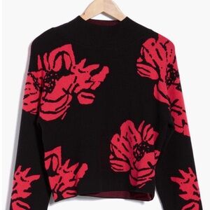 NWT T Tahari Black & Red Floral Sweater (L)